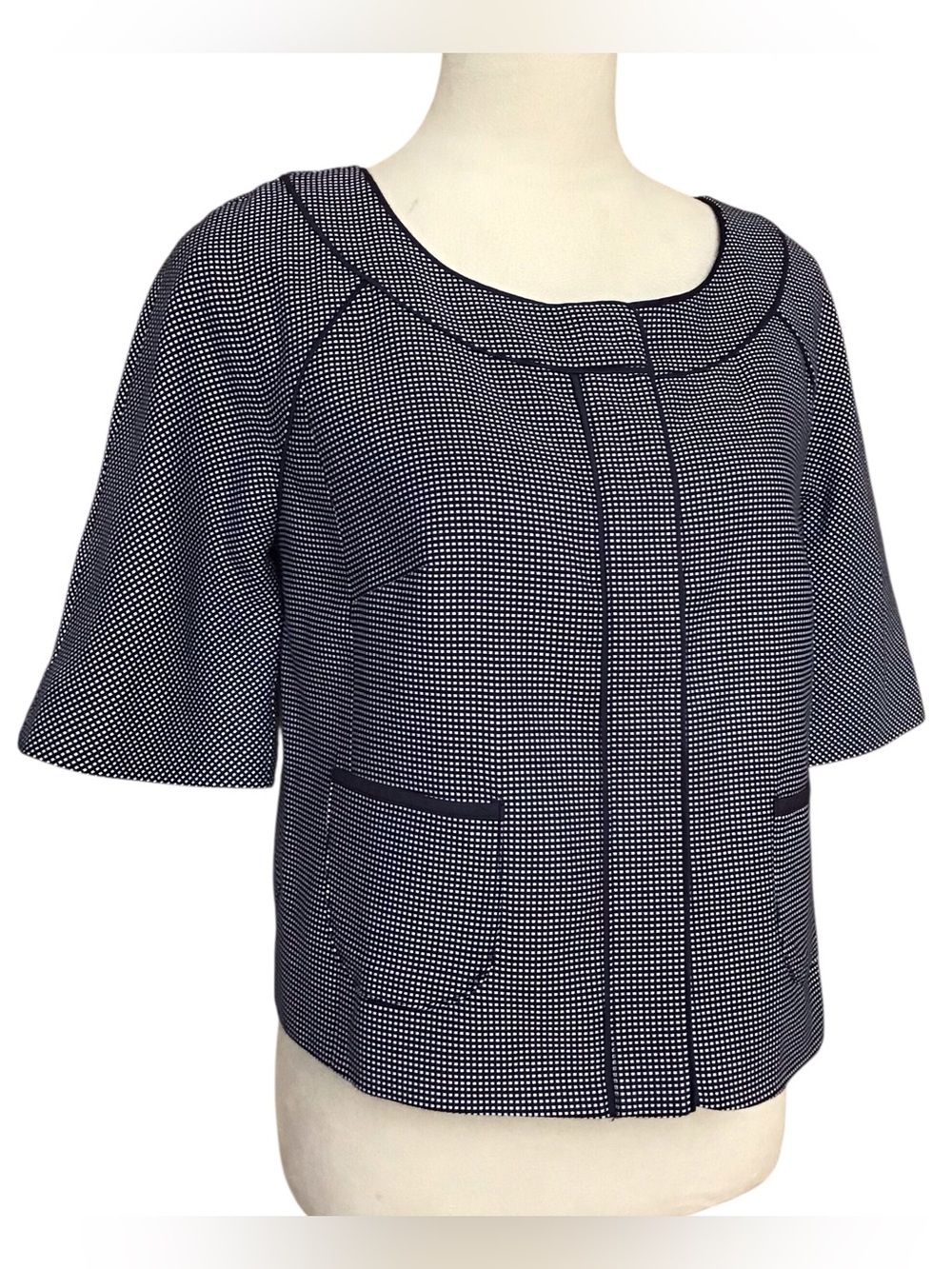 Ann Taylor Loft Blue Geometric Cotton Cropped Jacket Size 6 NEW - Picture 2 of 5